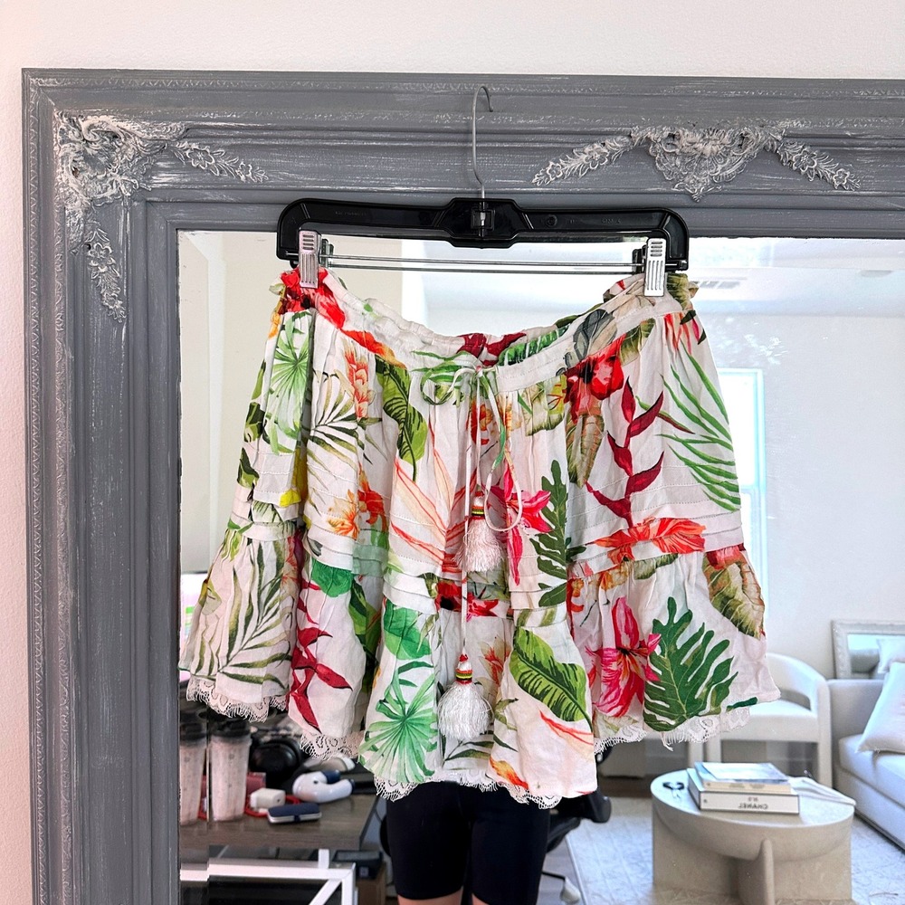 Rococo Sand Floral  Waist Tie Tassel Mini Skirt‎ Tropical Mini Skirt Resort L